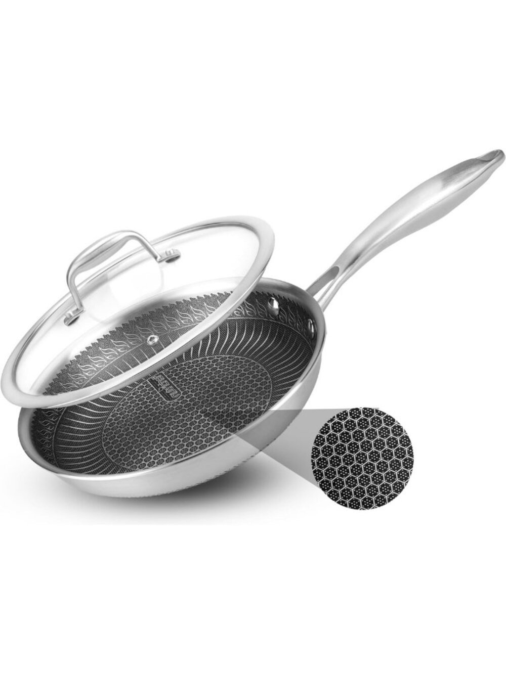 8" Stainless Steel Frying Pan with Lid - Nonstick, Scratch-Resistant, Triply